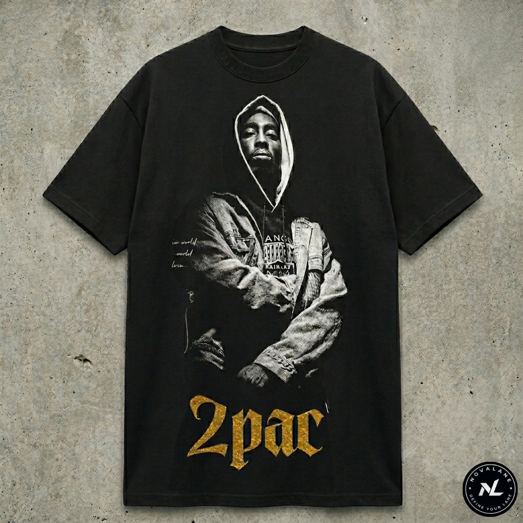 2Pac "Poetry in Motion" Vintage Oversized T-Shirt – Heavyweight Black Cotton with Gold Foil Detail